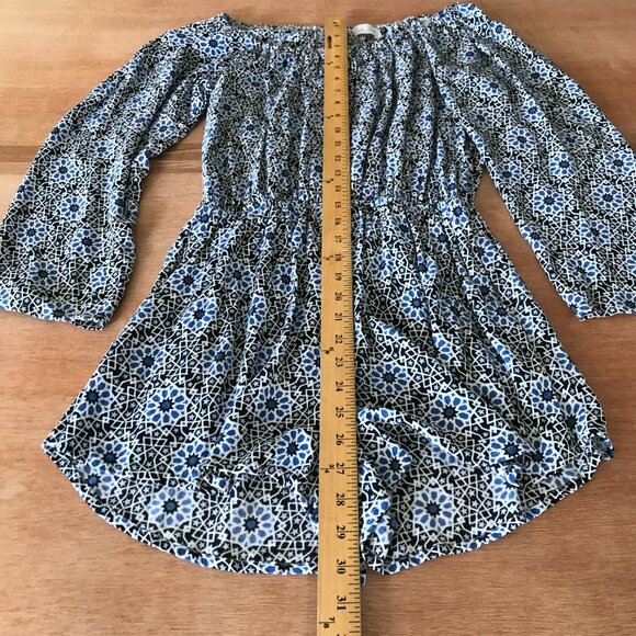 Ava Sky Romper Dress Women S Blue Geometric Tie Waist Pocket Long Sleeve Stretch - Picture 5 of 13